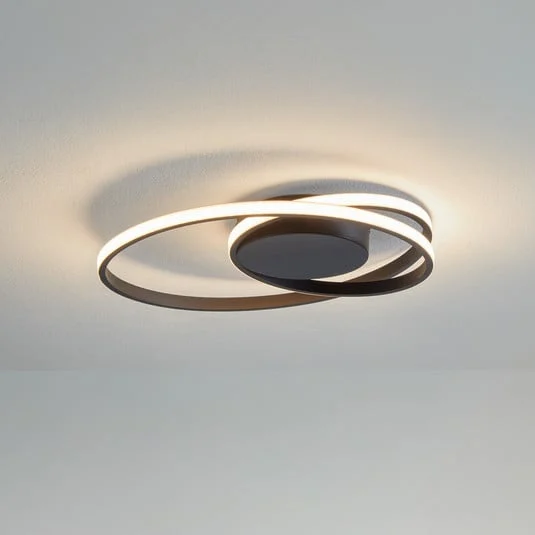 Plafón LED Lindby Youna, negro, aluminio, 39 cm, atenuable