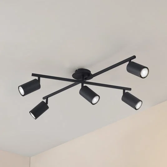 Plafón Lindby Joffrey, 78 cm, negro, 5 luces, GU10