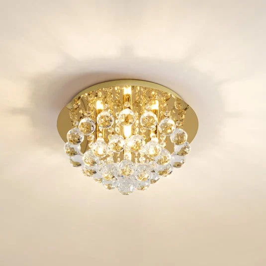 Plafón Lindby Gillion, 4 luces, dorado, cristal, Ø 35cm