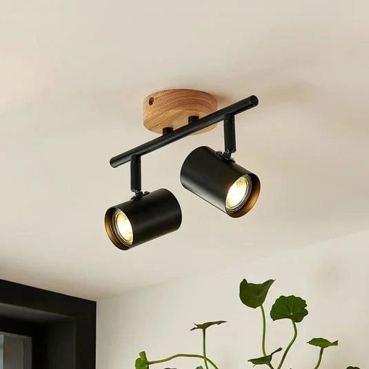 Plafón Lindby Xiomara, 2 luces, 27 cm de largo, madera