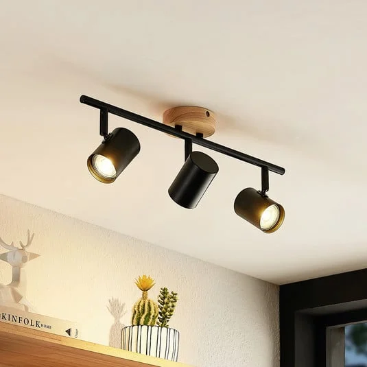 Plafón Lindby Xiomara, 3 luces, 68 cm de largo, madera