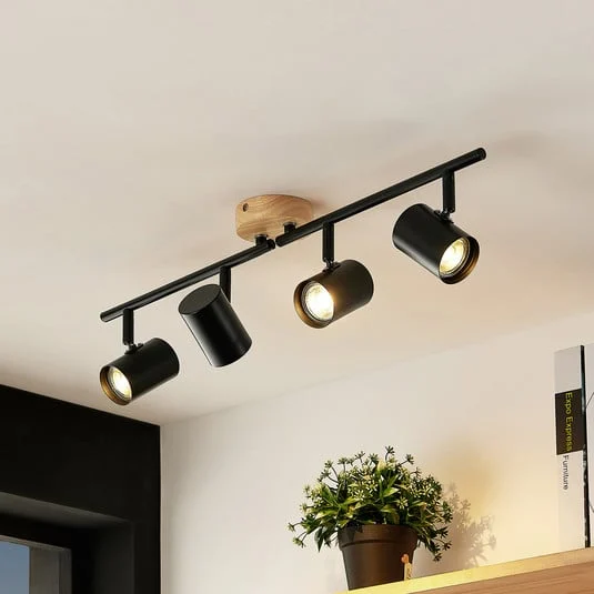 Plafón Lindby Xiomara, 4 luces, 68 cm de largo, madera