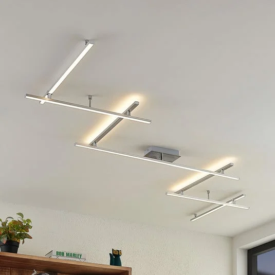 Plafón LED Lindby Kerem, 345 cm, color níquel, metal