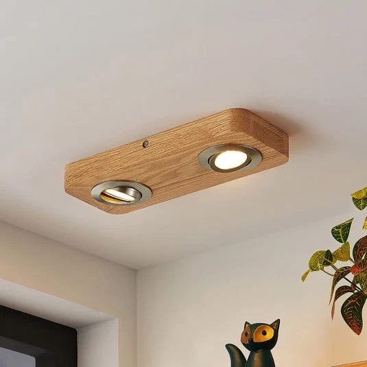 Plafón LED Lindby Mikari, 30 cm, madera, orientable