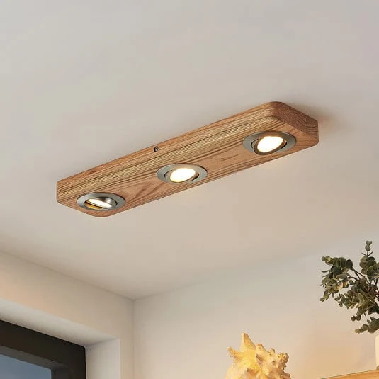 Lindby Plafón LED Mikari, 48 cm, madera, orientable