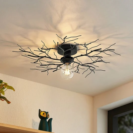 Plafón Lindby Vetki, Ø 60 cm, negro, 1 luz, metal
