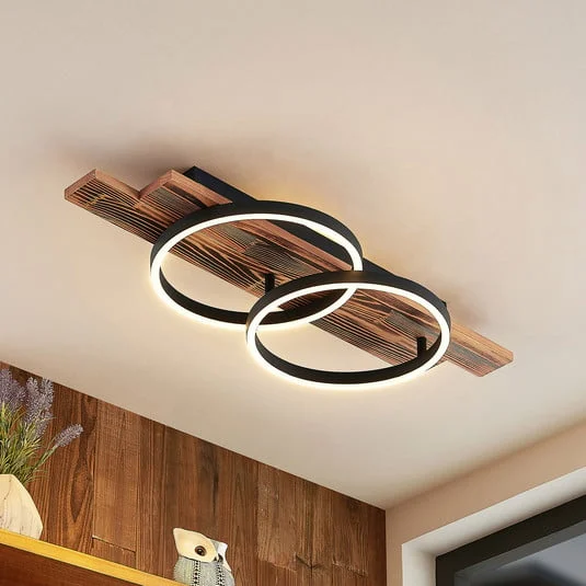 Lindby Plafón LED Sentoa, madera, 75 cm de largo, 3.000 K