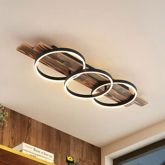Lindby Plafón LED Sentoa, madera, 100 cm de largo, 3.000 K