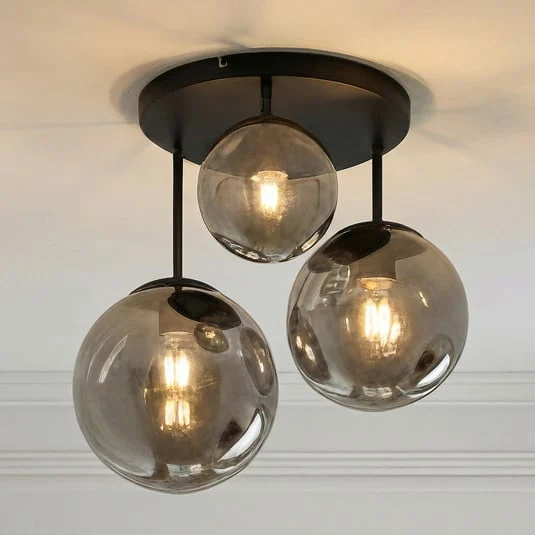 Plafón Lindby Teeja, ahumado, 3 luces, Ø47cm, cristal, E27