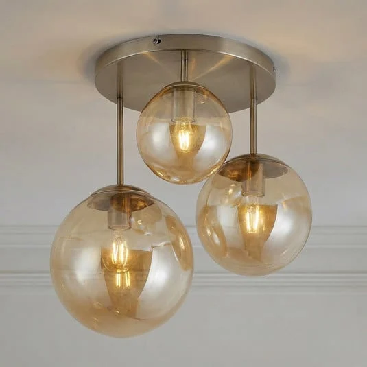 Plafón Lindby Teeja, ámbar, 3 luces, Ø47cm, cristal, E27