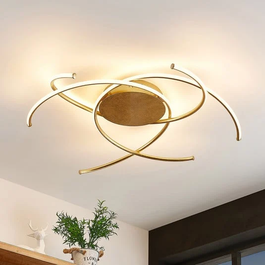 Plafón LED Yareli de Lindby, dorado, metal, Ø 70 cm