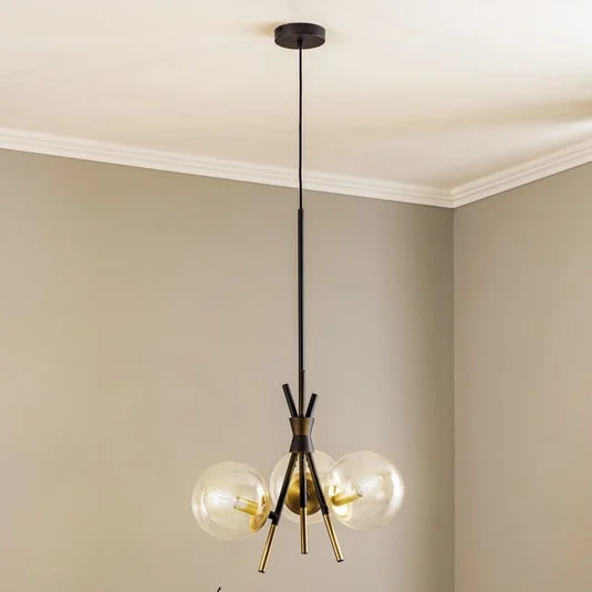 Lucande Sotiana lámpara colgante, 3 luces, redonda, latón