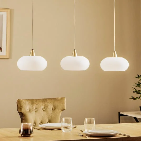 Lucande lámpara colgante Sharvil, 3 luces, blanco, cristal, 97cm