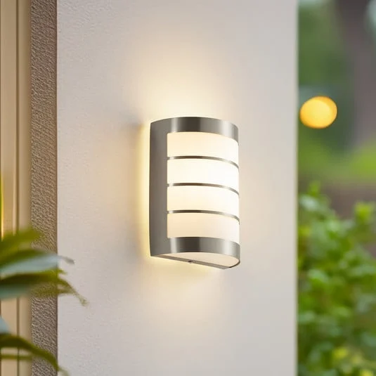Lindby aplique de exterior Noyan, 20 cm, acero inoxidable, IP44, E27