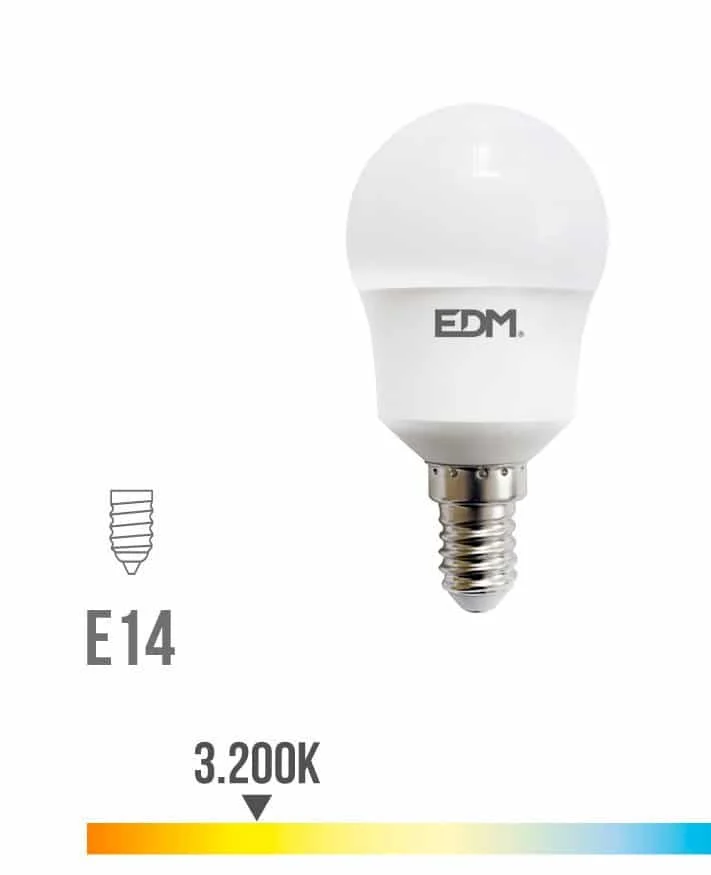 BOMBILLA ESFERICA LED E14 8.5W 940 LM 3200K LUZ CALIDA