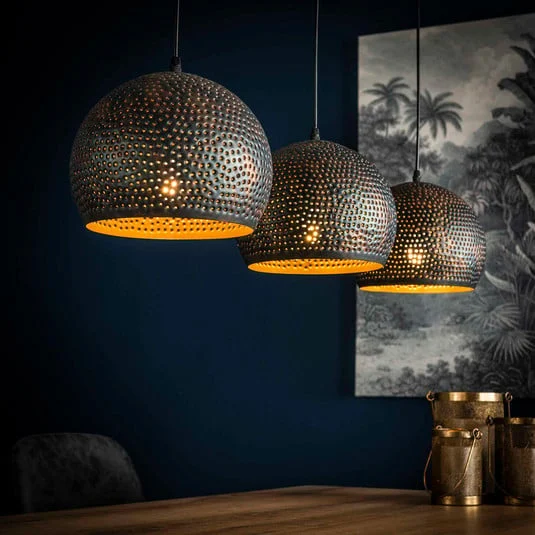 Lámpara colgante Punchray esférica de 3 luces