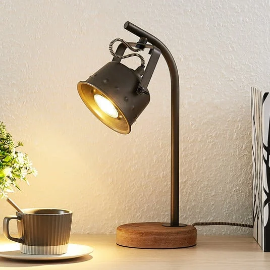 Lámpara de mesa Rubinjo de Lindby, 37 cm, negra, madera, metal, GU10