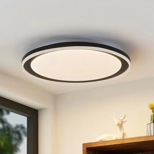 Plafón LED Lindby Verdan, negro, metal, atenuable, CCT