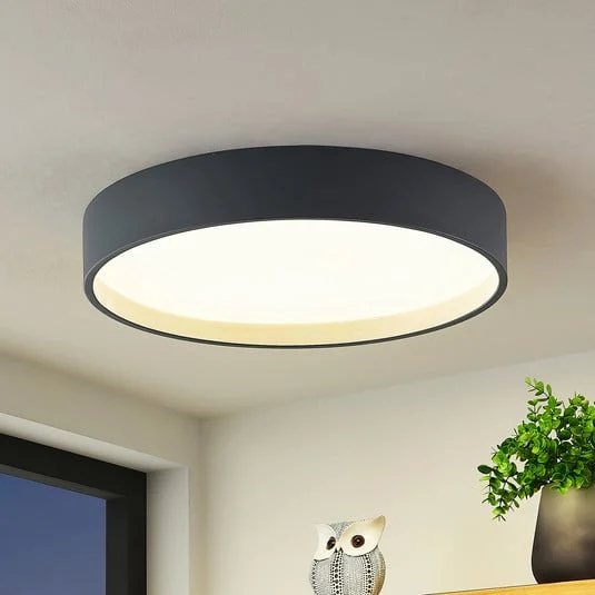 Plafón LED Lindby Todor, 50 cm, antracita, CCT, madera