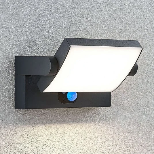 Lámpara de pared solar LED Lindby Sherin, color antracita, con sensor, IP54
