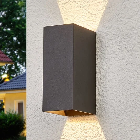 Lucande Aplique LED para exterior Mikka, 17 cm, antracita, 2 luces.