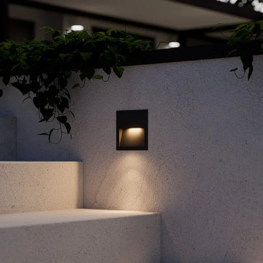 Lucande Lámpara de pared LED empotrable Loya, 11,5x11,5 cm, gris, IP54