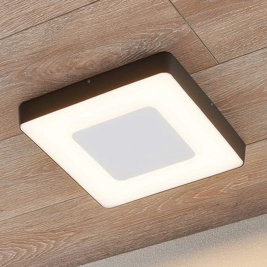 Lucande Lámpara LED de techo para exterior Sora, angular, con sensor, IP54
