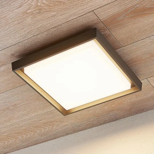 lámpara LED de techo para exterior Lucande Birta, gris oscuro, IP54, 34 cm