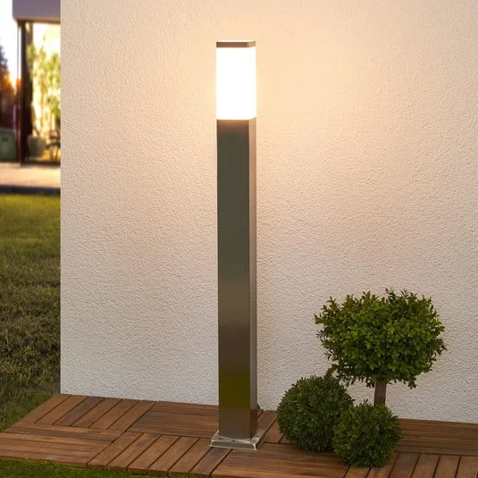 Lindby Bolardo luminoso Lorian, 100 cm, acero inoxidable, IP44, E27