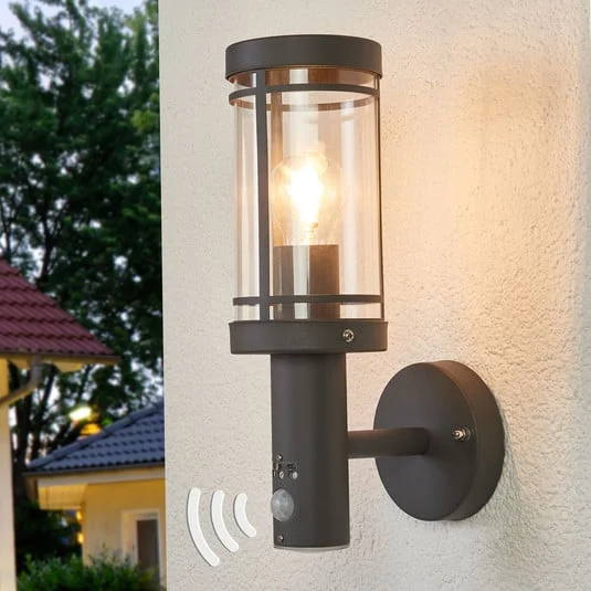 Lindby Aplique para exterior Djori, sensor, antracita, acero inoxidable