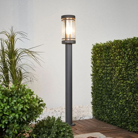 Lindby Bolardo luminoso Djori, 80 cm, antracita, acero inoxidable, E27