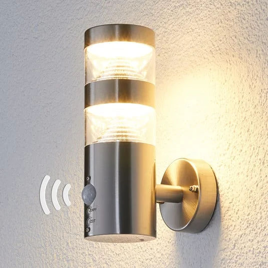 Lindby Aplique LED para exterior Lanea, 22 cm, acero inoxidable, sensor