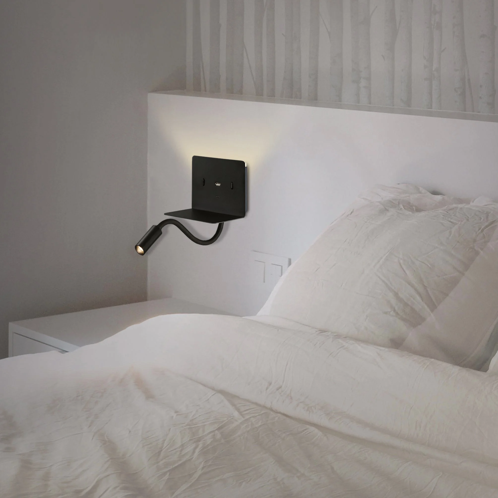 ACB Calma Aplique LED Negro 6W + 3W 3000K interruptores orientable USB C A3836001N