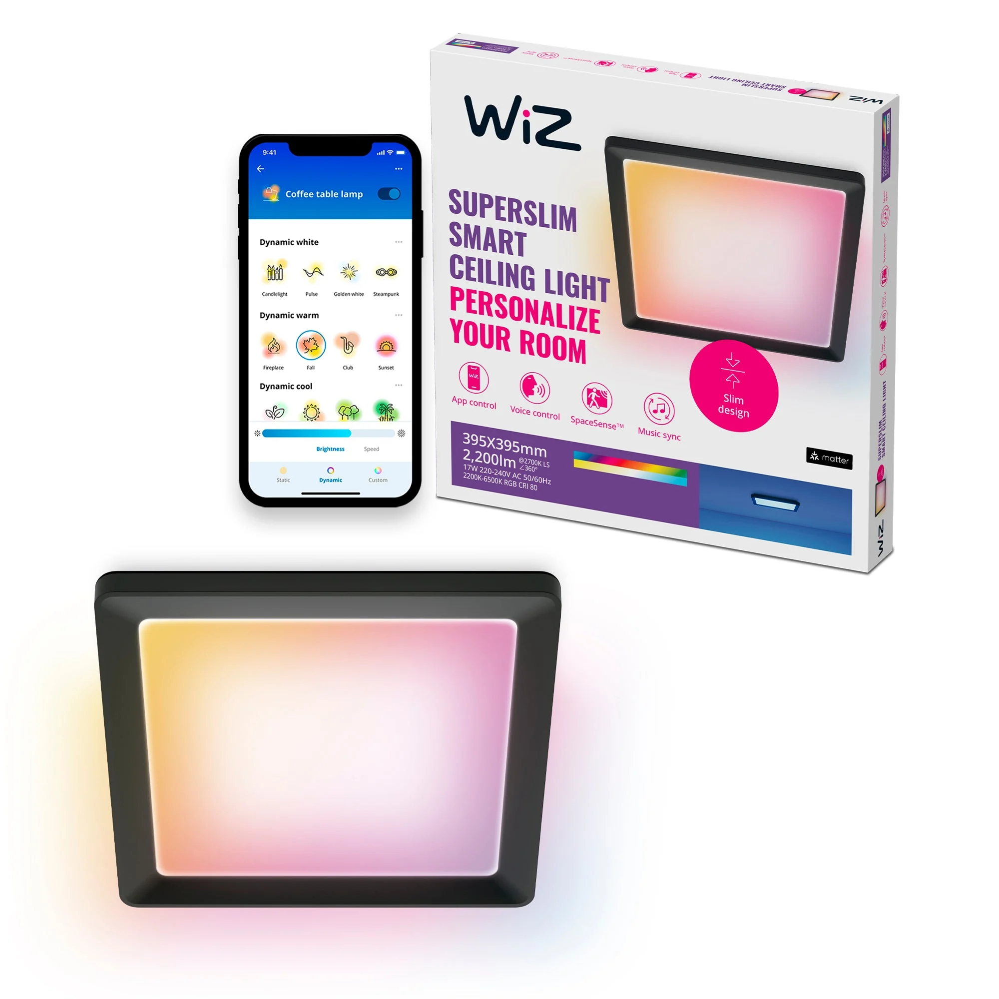WiZ White and Color Ambiance Plafón Negro RGBW 17W 1600lm 01