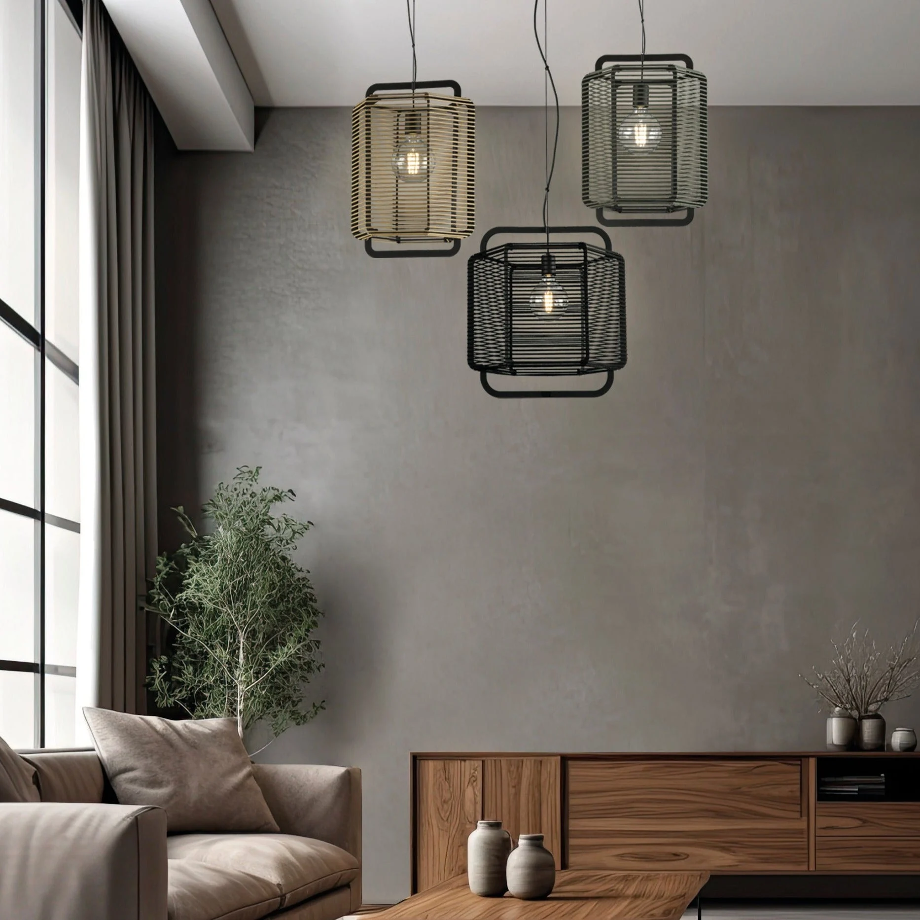 ACB Corda Lámpara de techo colgante LED Negro Alga E27 15W C39013NAL