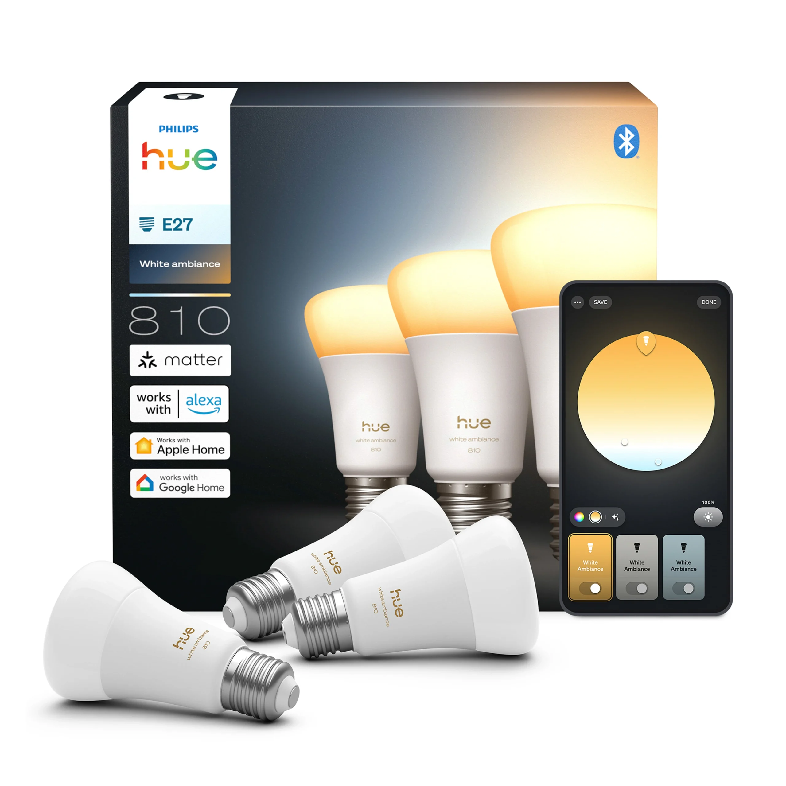 Philips Hue Bombilla White Ambiance E27 6W 810lm (3 uds) 87201