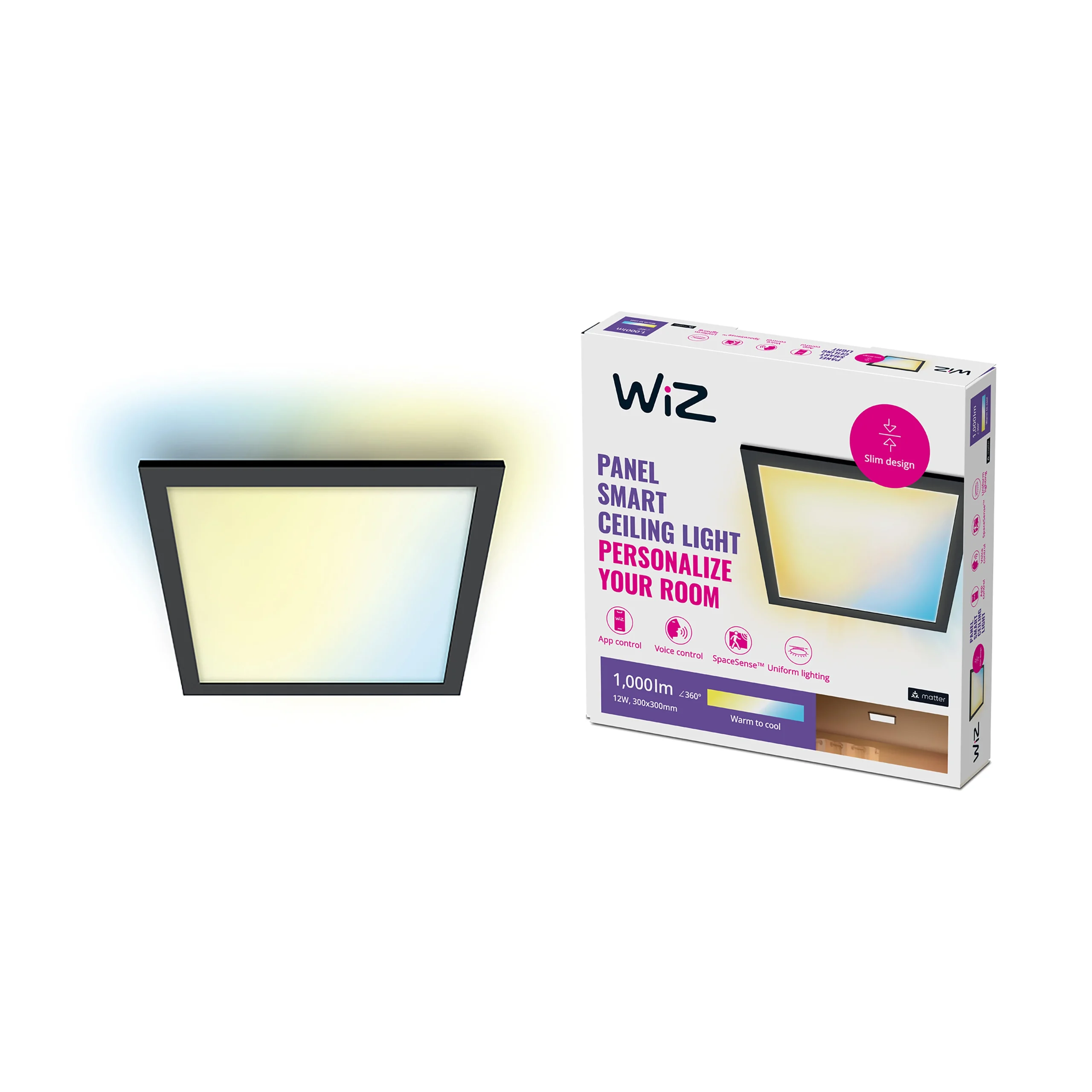 WiZ Plafón Negro 12W 1000lm