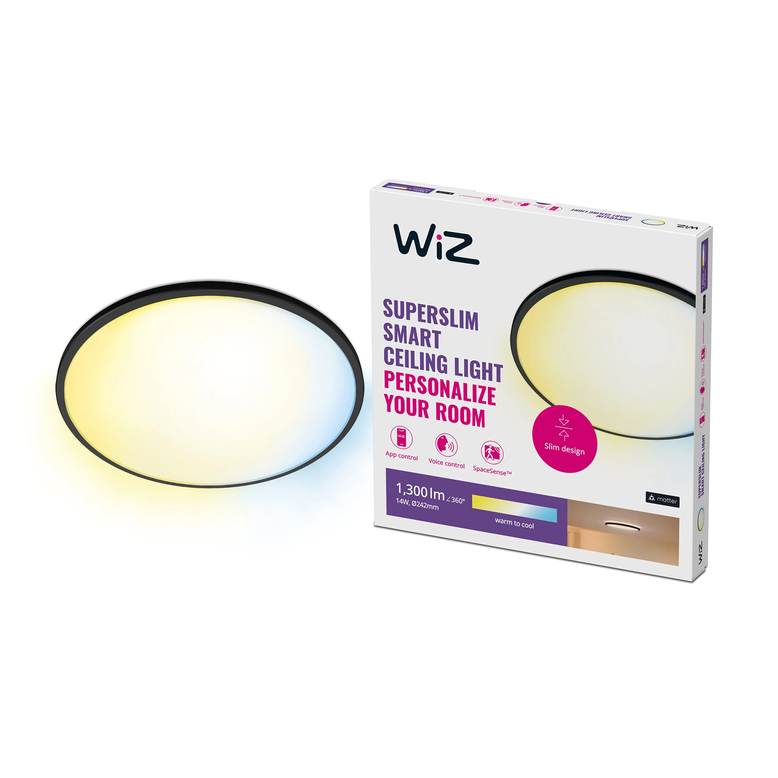 WiZ Plafón SuperSlim Negro 14W 1300lm