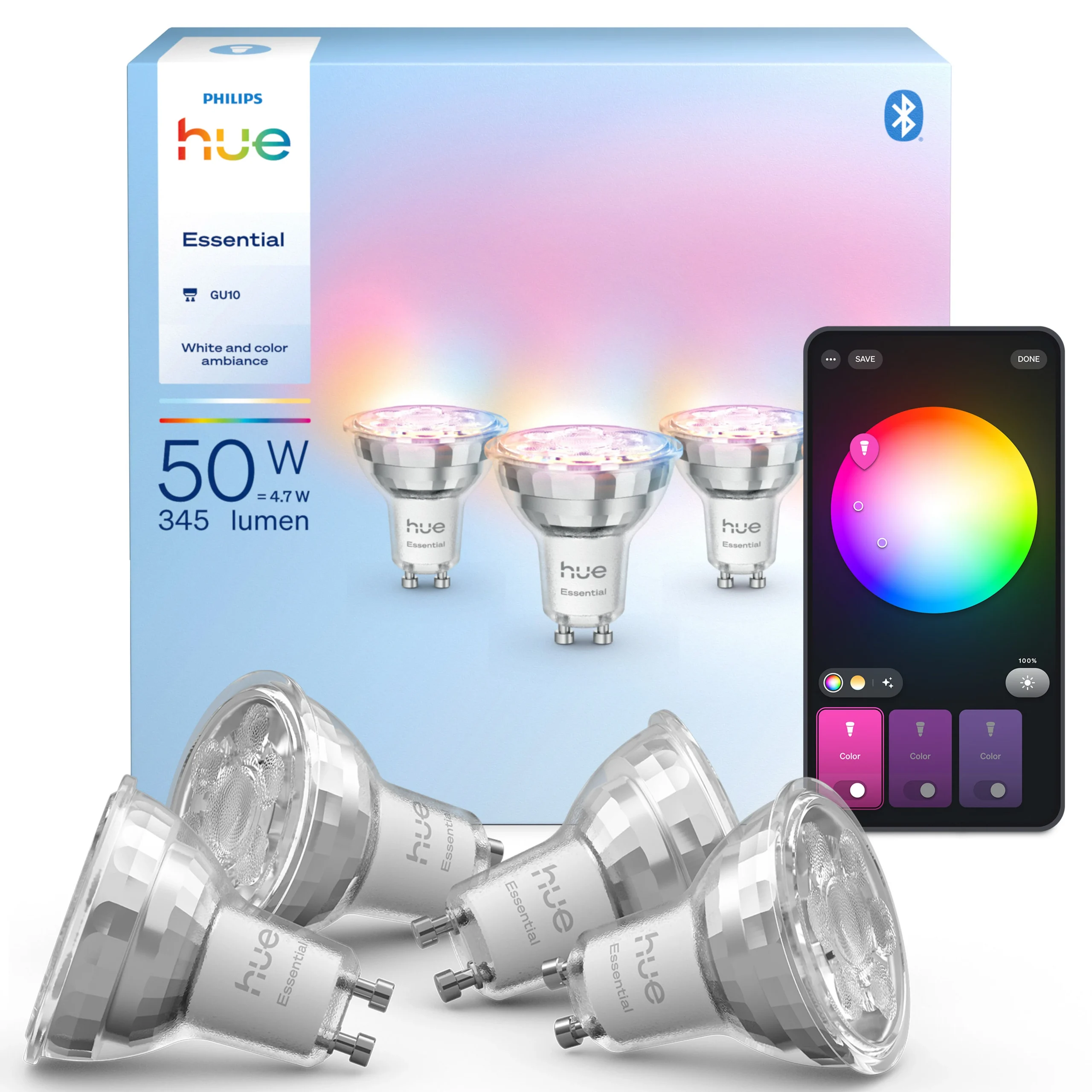 Philips Hue White and Color Ambiance Bombilla Essential RGBW 4,7W 345lm (4 uds) 87201