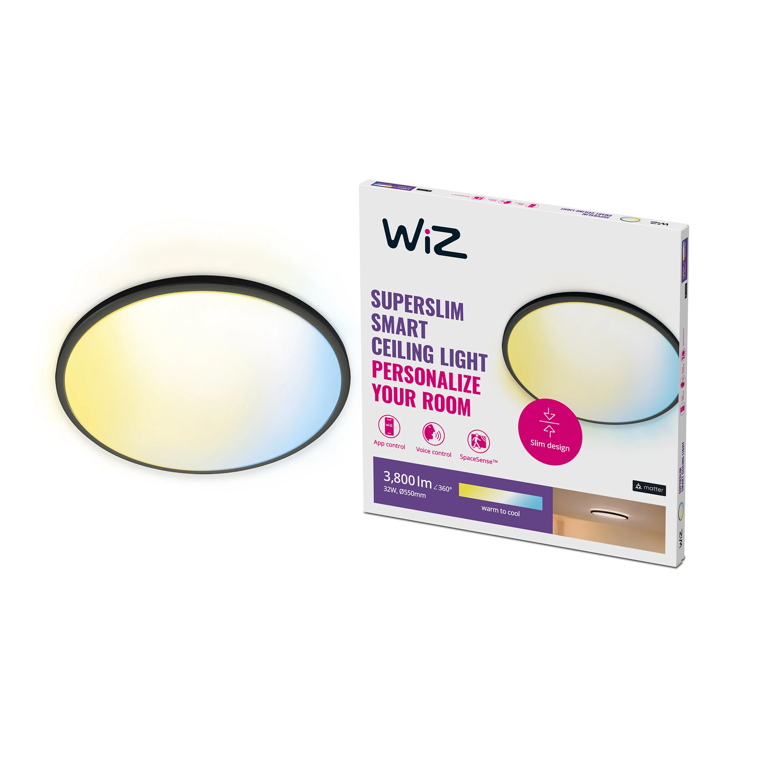 WiZ White Ambiance Plafón Negro Tunable White 32W 3800lm 01