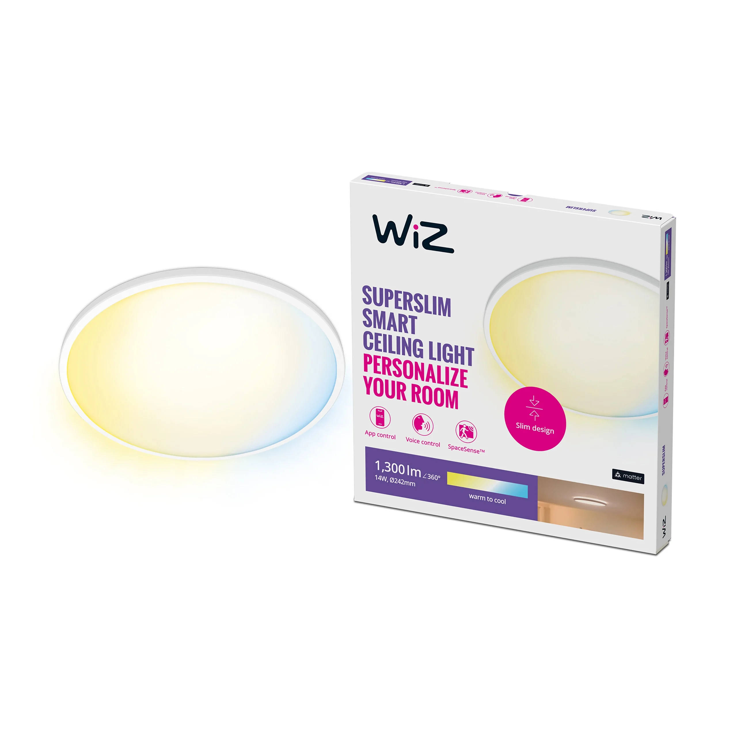 WiZ Plafón SuperSlim 14W 1300lm