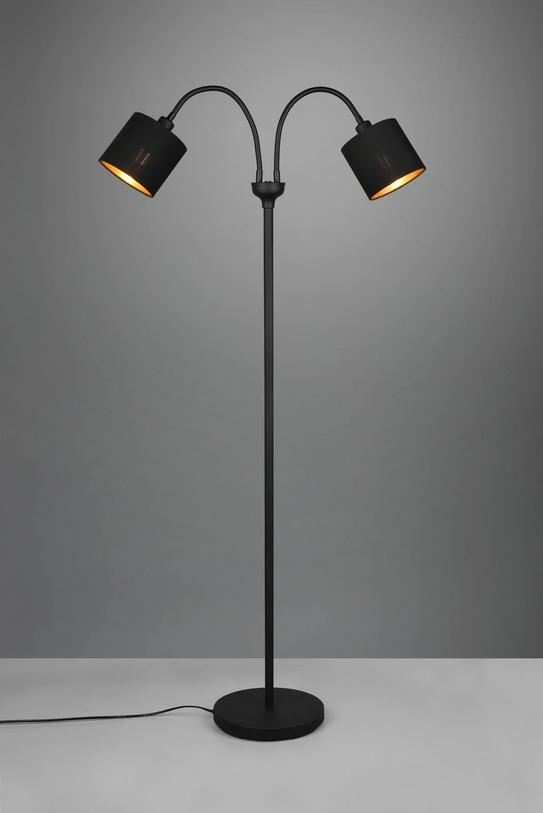 Lámpara de pie Trio Tommy 2 luces negro mate y dorado 130cm R46332079