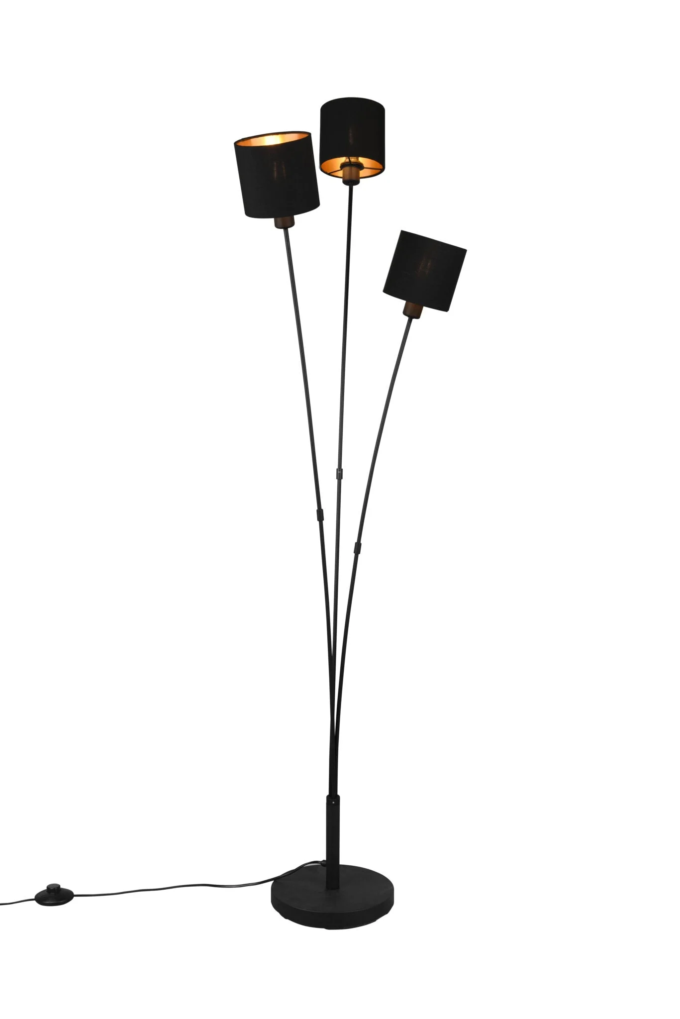 Lámpara de pie Trio Tommy 3 luces negro mate y dorado 150cm R