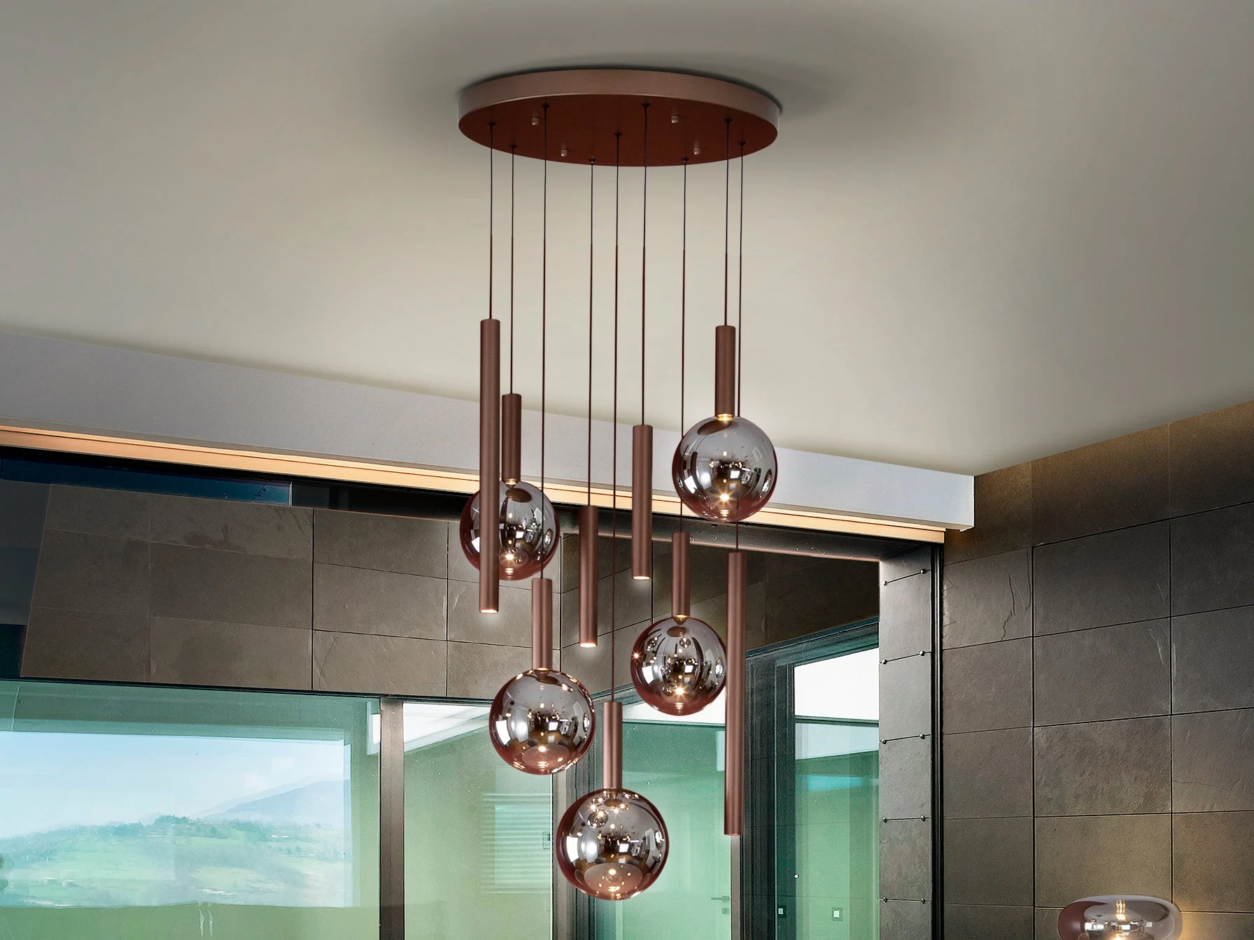 Lámpara de techo colgante Schuller Sapore 9 luces bronce oscuro