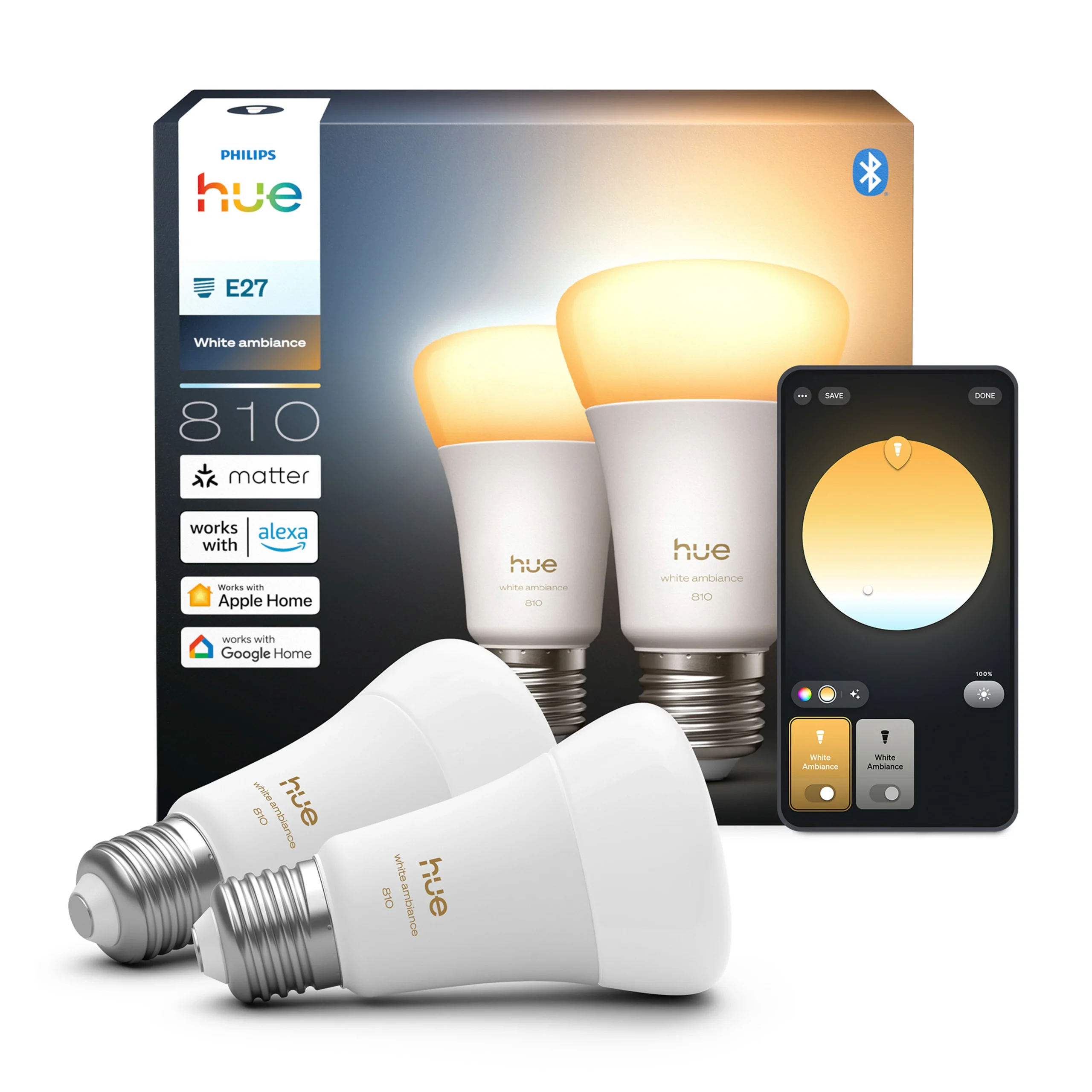 Philips Hue Bombilla 2 luces White Ambiance E27 6W 810lm 87201