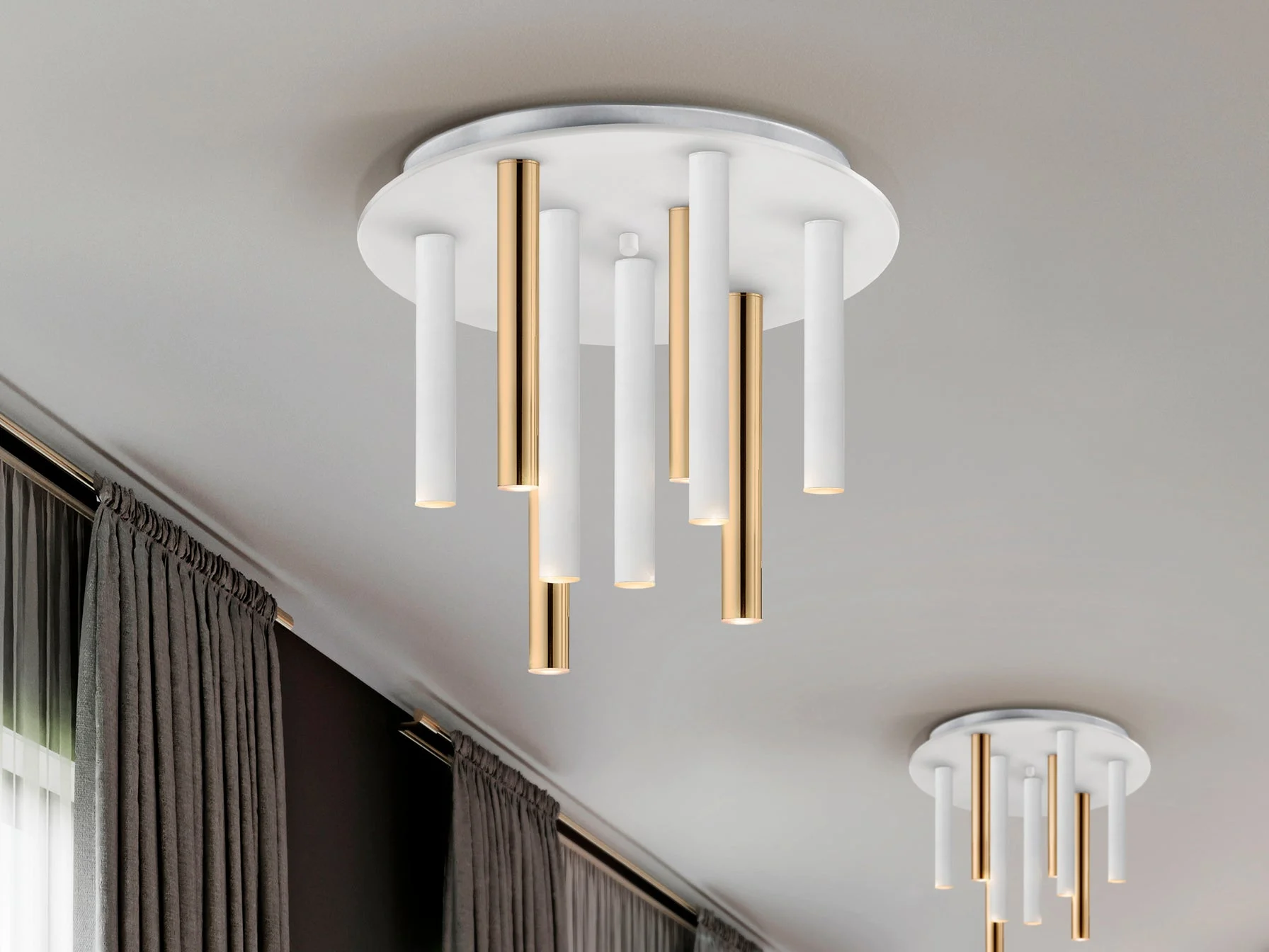 Plafón Schuller Varas LED 9 luces oro y blanco