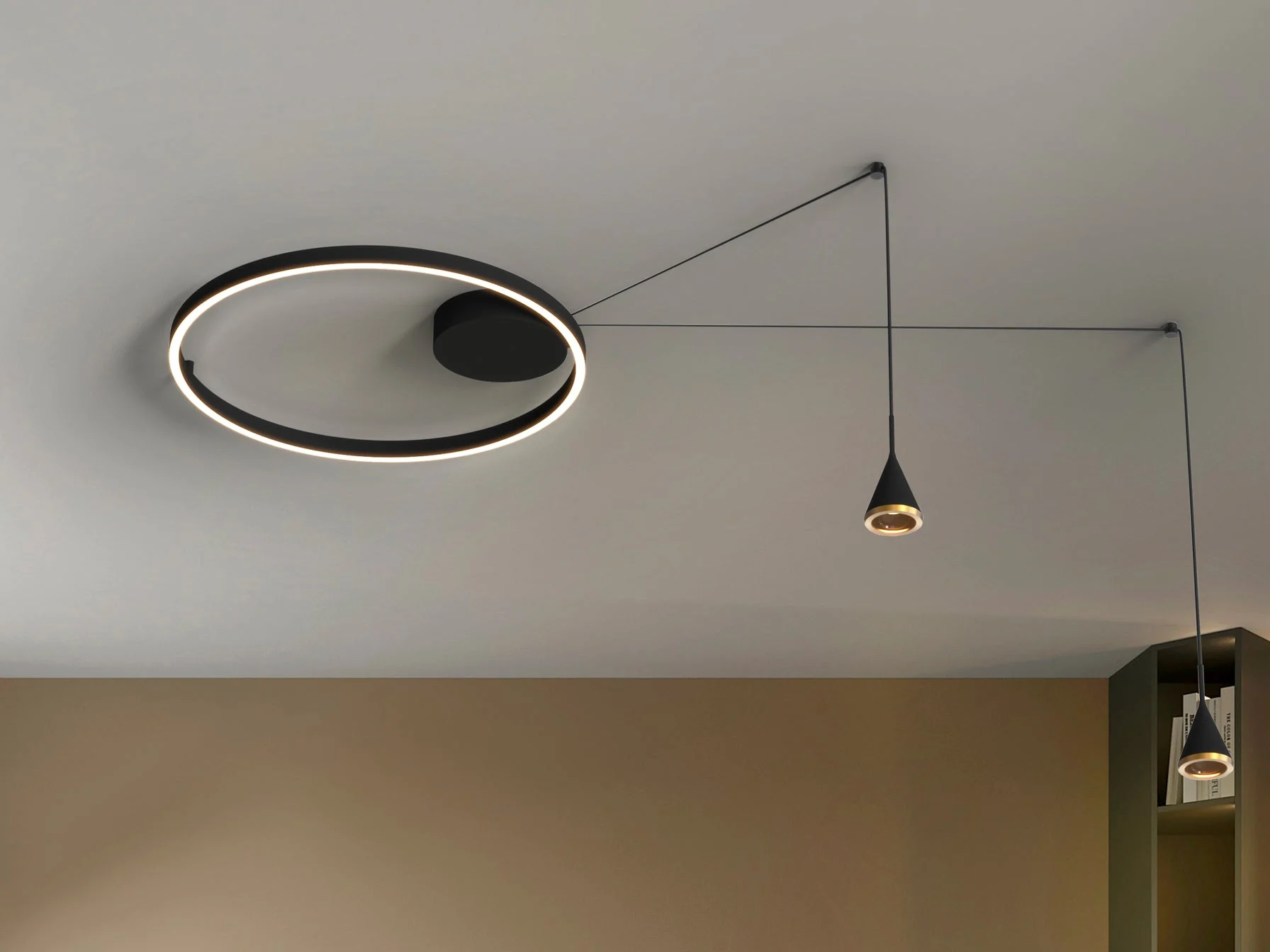 Plafón Schuller Conic LED 2 luces negro y bronce