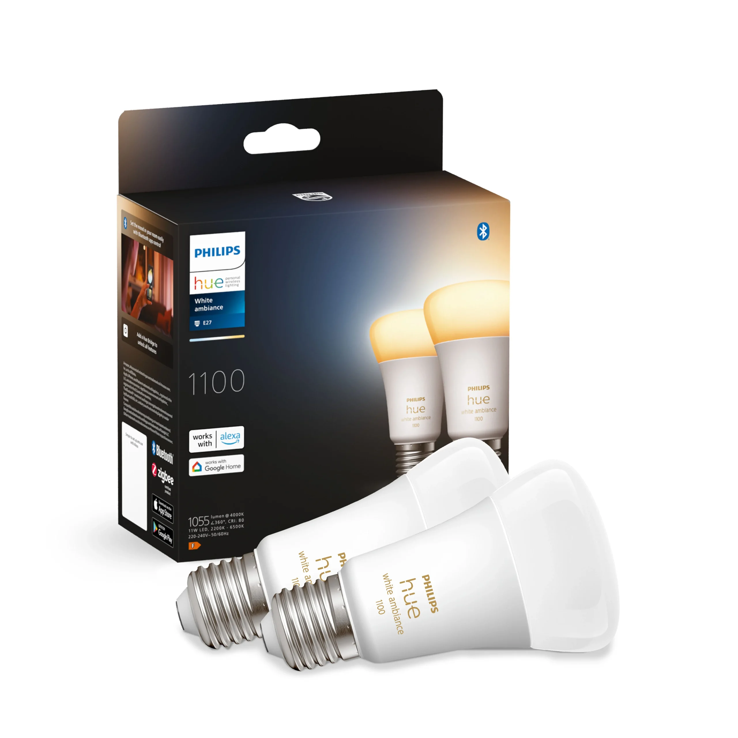 Philips Hue Bombilla 2 luces White Ambiance E27 11W 1055lm