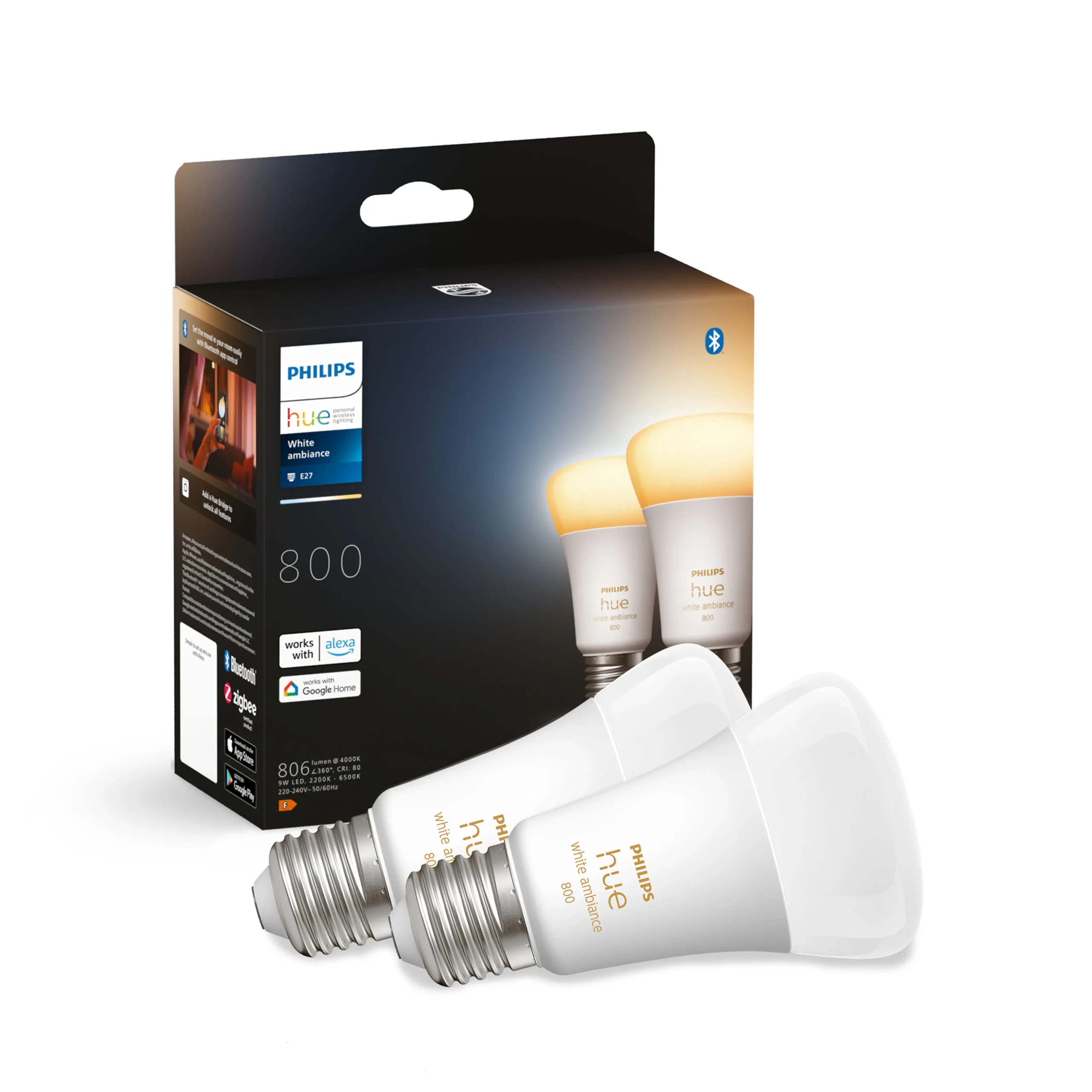 Philips Hue Bombilla 2 luces White Ambiance E27 9W 806lm