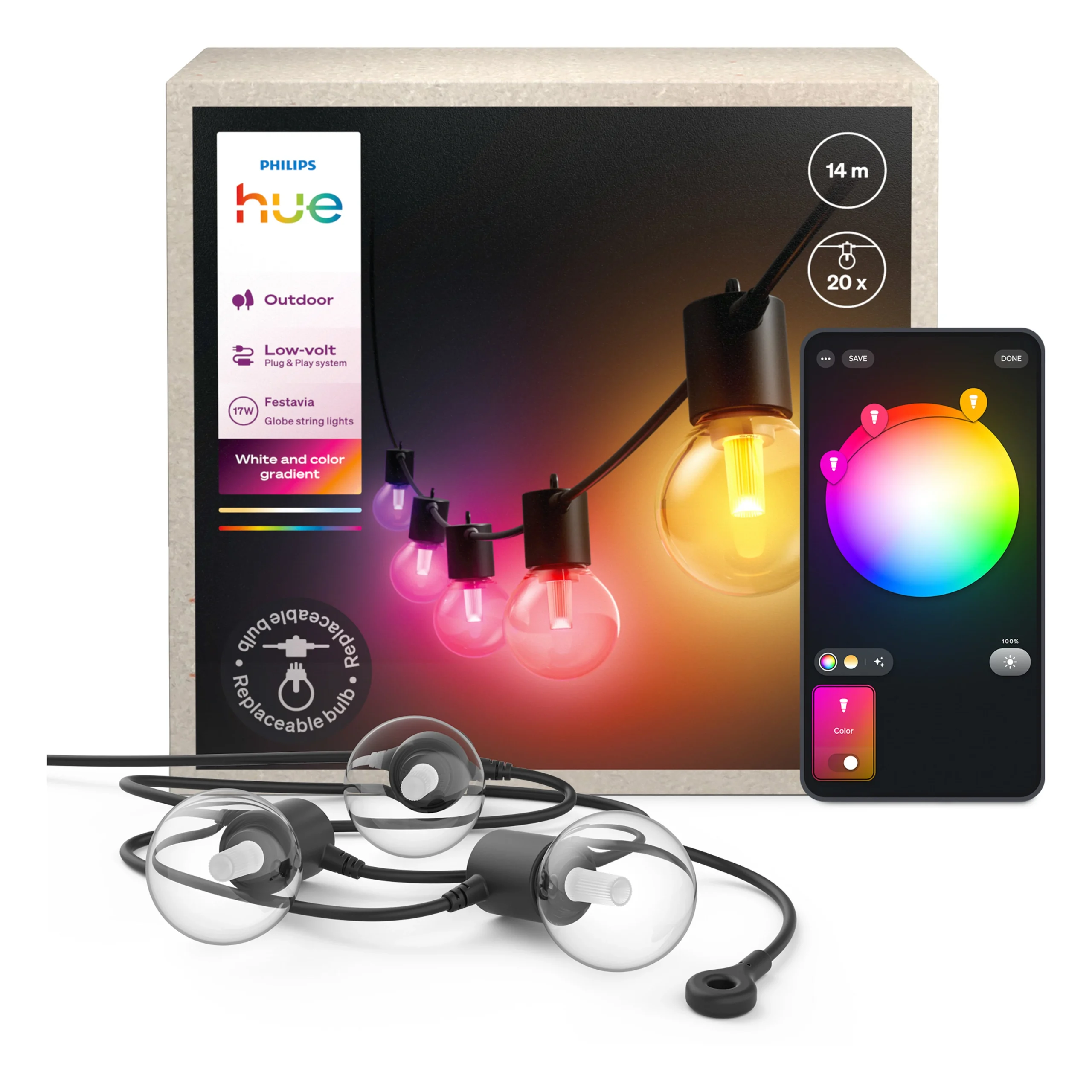 Philips Hue White and Color Ambiance Guirnalda festavia negro RGBW 17,1W IP65 87201